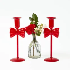 Celine Red Glass Bow Candle Holder (Pair)