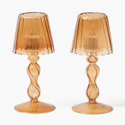Chestnut Glass Lantern Tea Light Holder (Pair) - 18cm