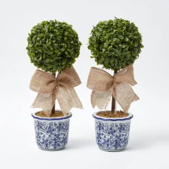 Chinoiserie Faux Potted Boxwood Tree (Pair)