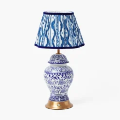 Chinoiserie Rechargeable Lamp & Cobalt Ikat Shade (22cm)