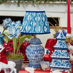 Chinoiserie Rechargeable Lamp & Cobalt Ikat Shade (22cm)