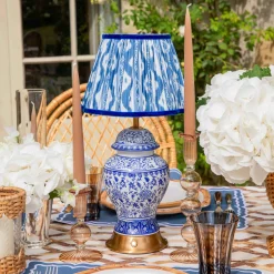 Chinoiserie Rechargeable Lamp & Cobalt Ikat Shade (22cm)