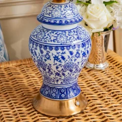 Chinoiserie Rechargeable Lamp & Cobalt Ikat Shade (22cm)