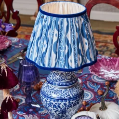 Chinoiserie Rechargeable Lamp & Cobalt Ikat Shade (22cm)