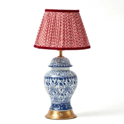 Chinoiserie Rechargeable Lamp with Red Lotus Shade (22cm)