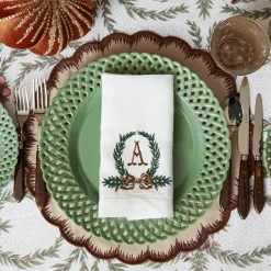 Chocolate Bow Garland White Linen Napkins (Set of 4)