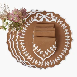 Chocolate Bow Laurel Placemats & Napkins (Set of 4)