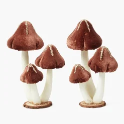 Chocolate Glitter Velvet Mushroom (Pair) - 25cm