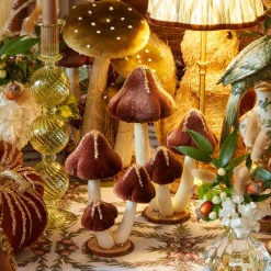 Chocolate Glitter Velvet Mushroom (Pair) - 25cm