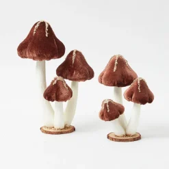 Chocolate Glitter Velvet Mushroom (Pair) - 25cm