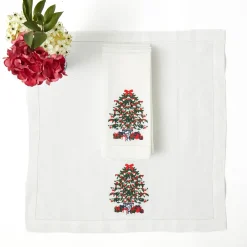 Christmas Tree White Linen Napkins (Set of 4)