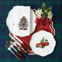 Christmas Tree White Linen Napkins (Set of 4)