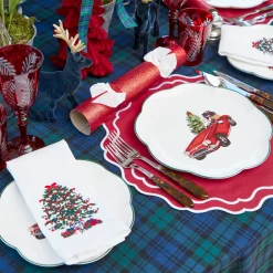 Christmas Tree White Linen Napkins (Set of 4)