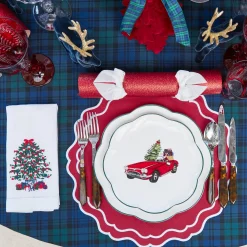 Christmas Tree White Linen Napkins (Set of 4)