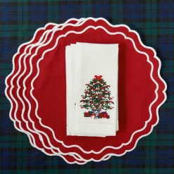 Christmas Tree White Linen Napkins (Set of 4)