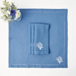 Coral Blue Linen Napkins (Set of 4)