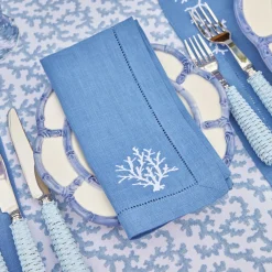 Coral Blue Linen Napkins (Set of 4)