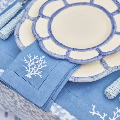 Coral Blue Linen Napkins (Set of 4)