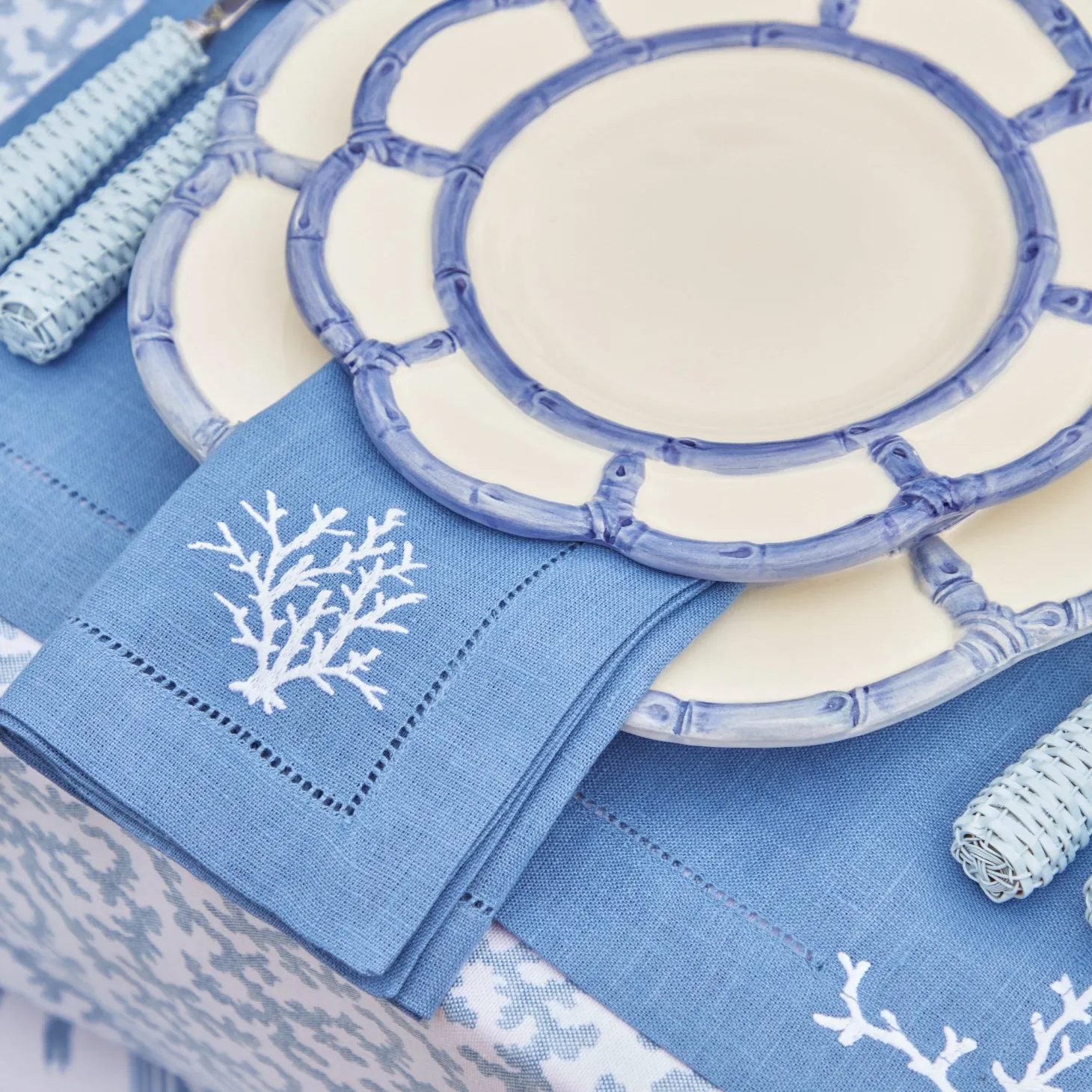Coral Blue Linen Napkins (Set of 4)