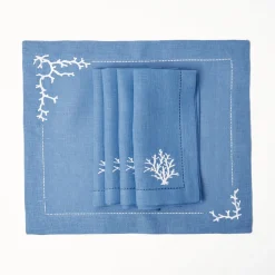 Coral Blue Linen Napkins (Set of 4)