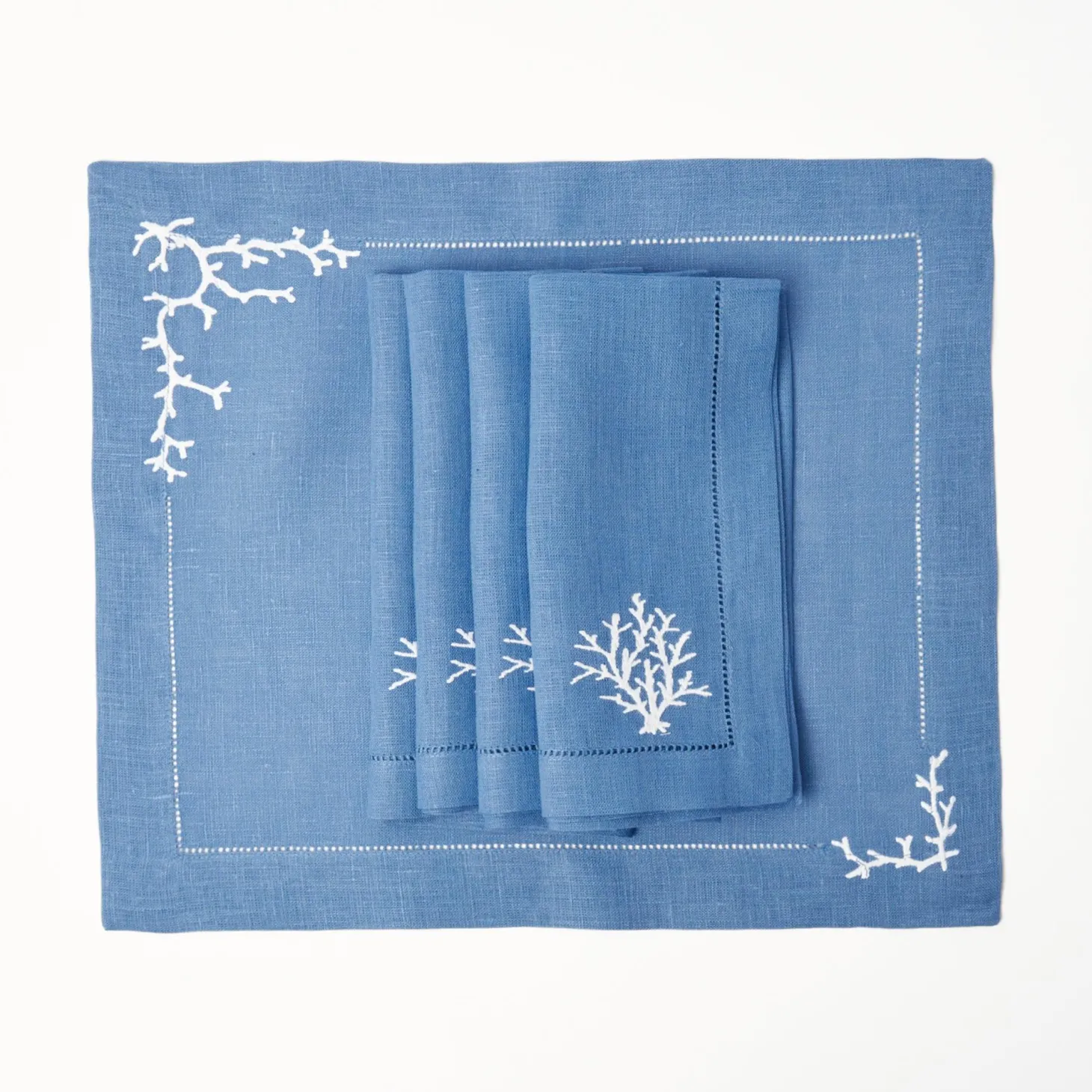 Coral Blue Linen Napkins (Set of 4)
