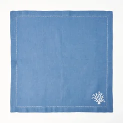 Coral Blue Linen Napkins (Set of 4)