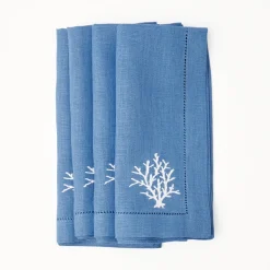 Coral Blue Linen Napkins (Set of 4)