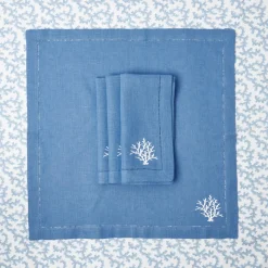 Coral Blue Linen Napkins (Set of 4)
