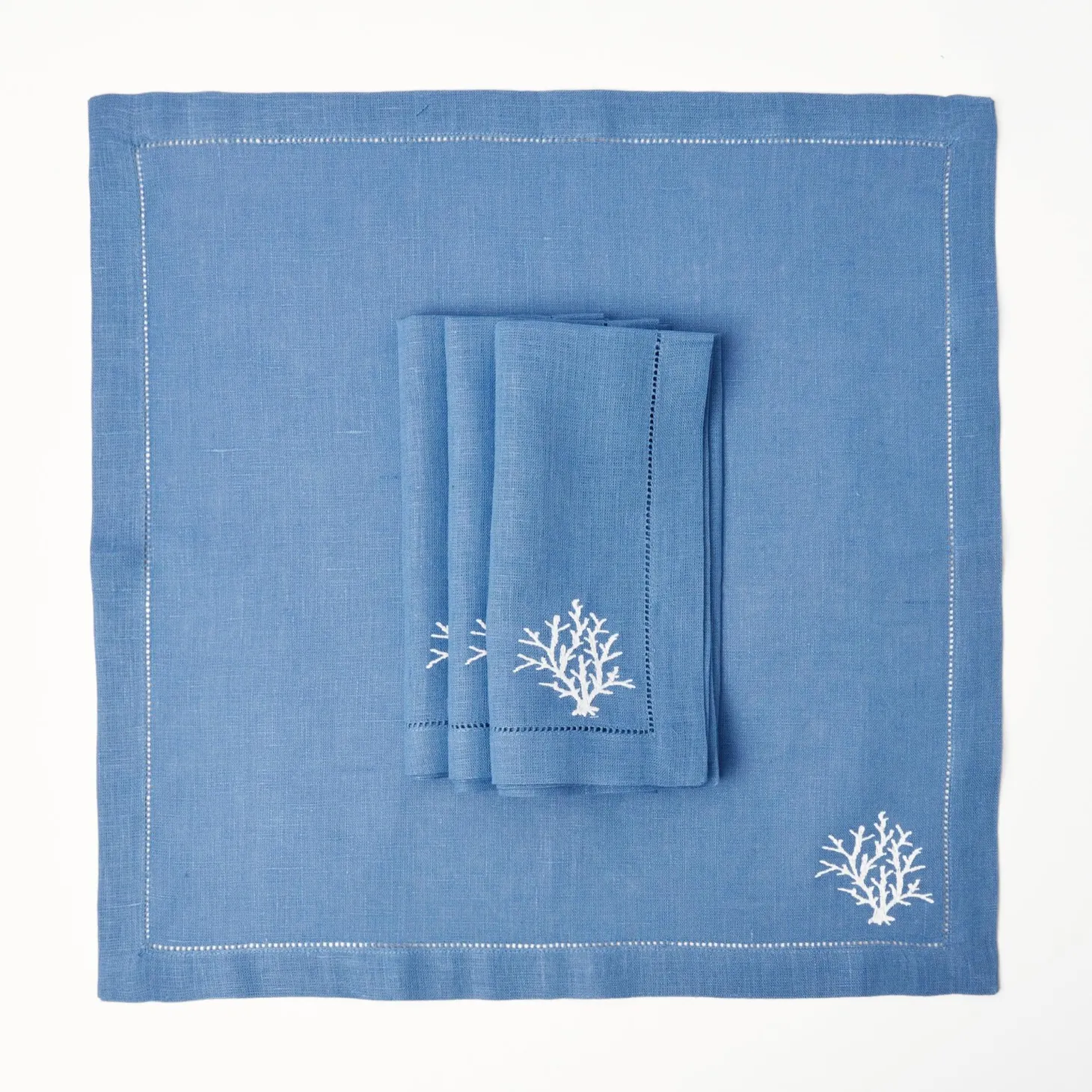 Coral Blue Linen Napkins (Set of 4)