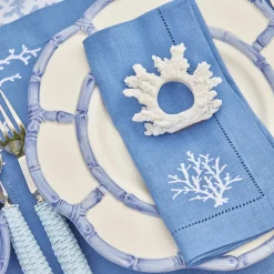 Coral Blue Linen Napkins (Set of 4)