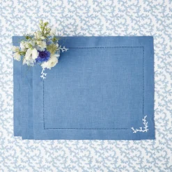 Coral Blue Linen Placemats (Set of 4)