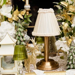 Corinthian Rechargeable Lamp with Cream Frilled Silk Shade (18cm)