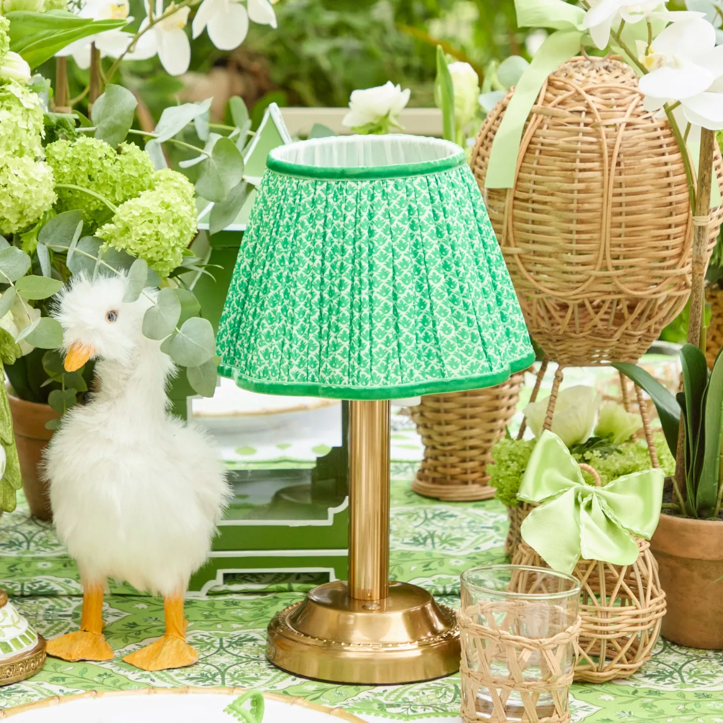 Corinthian Rechargeable Lamp with Green Lotus Shade (22cm)
