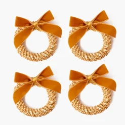 Corn Wreath with Mustard Velvet Bow (Set of 4)