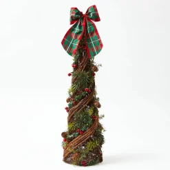 Decorative Festive Tree with Red & Green Tartan Bow