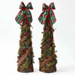 Decorative Festive Tree with Red & Green Tartan Bow