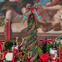 Decorative Festive Tree with Red & Green Tartan Bow