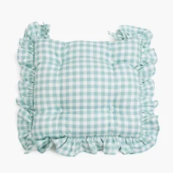 Duck Egg Blue Gingham Ruffle Seat Pad Cushion