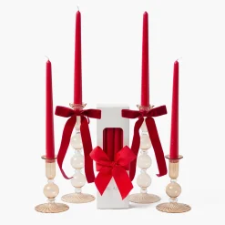 Eden Chestnut Ribboned Candle Set (Red)