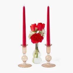Eden Chestnut Ribboned Candle Set (Red)