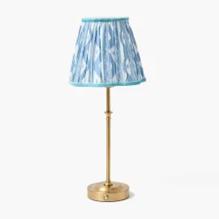Edie Rechargeable Lamp with Blue Ikat Shade (18cm)
