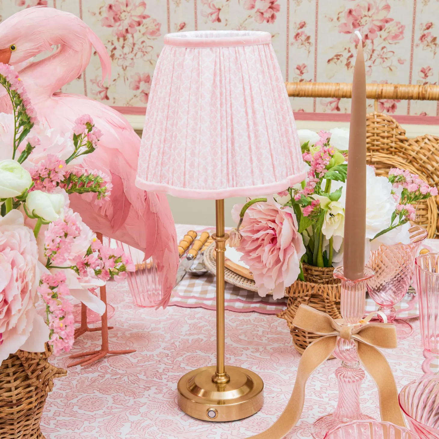 Edie Tall Rechargeable Lamp with Pink Lotus Shade (18cm)