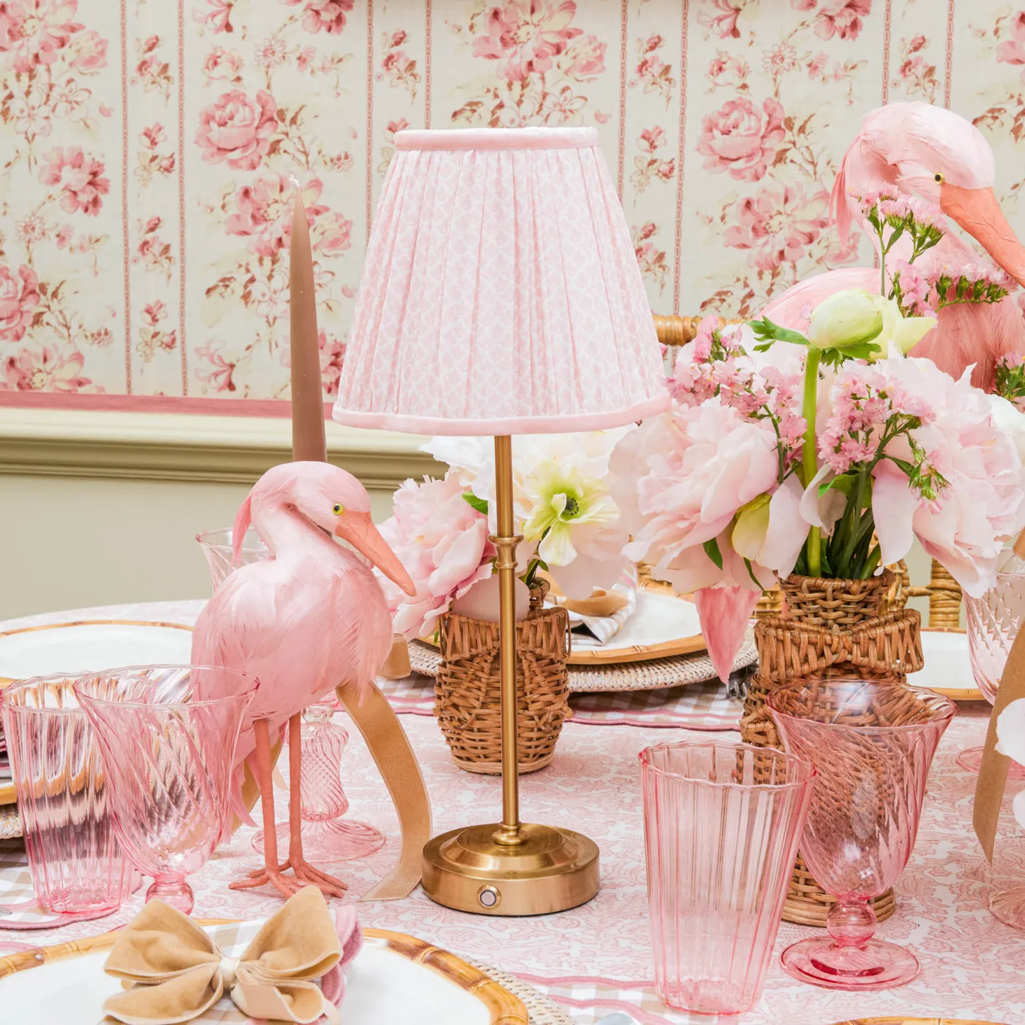 Edie Tall Rechargeable Lamp with Pink Lotus Shade (18cm)
