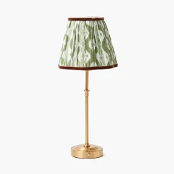 Edie Tall Rechargeable Lamp with Olive & Chocolate Ikat Shade (18cm)