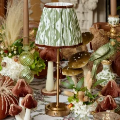 Edie Tall Rechargeable Lamp with Olive & Chocolate Ikat Shade (18cm)