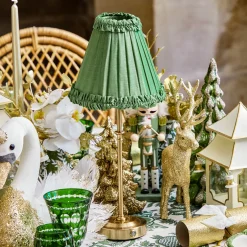 Edie Tall Rechargeable Lamp with Green Frilled Silk Shade (18cm)