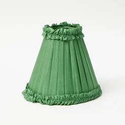Edie Tall Rechargeable Lamp with Green Frilled Silk Shade (18cm)