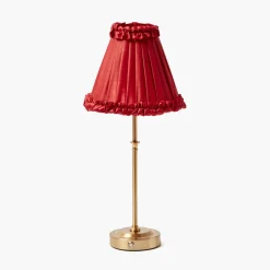 Edie Tall Rechargeable Lamp with Red Frilled Shade (18cm)