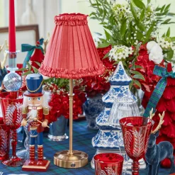 Edie Tall Rechargeable Lamp with Red Frilled Shade (18cm)