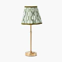 Edie Tall Rechargeable Lamp with Olive Green Ikat Shade (18cm)